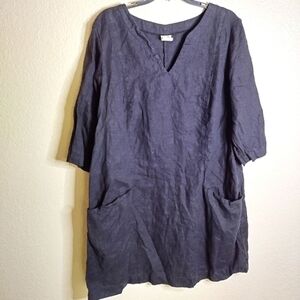 Len Ok linen langenlook loose v neck pocket 3/4 sleeve dress sz XXL
